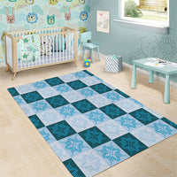 Cyan Manta Ray Hawaiian Quilt Motif Area Rug