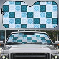 Cyan Manta Ray Hawaiian Quilt Motif Auto Sun Shade