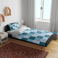 Cyan Manta Ray Hawaiian Quilt Motif Bedding Set