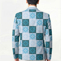 Cyan Manta Ray Hawaiian Quilt Motif Blazer