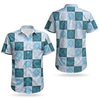 Cyan Manta Ray Hawaiian Quilt Motif Couples Matching Off Shoulder Maxi Dress and Hawaiian Shirt