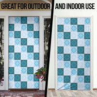 Cyan Manta Ray Hawaiian Quilt Motif Door Cover
