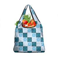 Cyan Manta Ray Hawaiian Quilt Motif Grocery Bag
