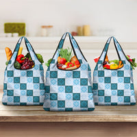 Cyan Manta Ray Hawaiian Quilt Motif Grocery Bag