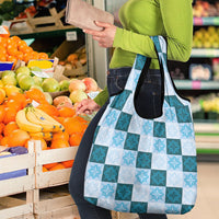 Cyan Manta Ray Hawaiian Quilt Motif Grocery Bag