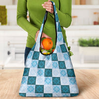 Cyan Manta Ray Hawaiian Quilt Motif Grocery Bag