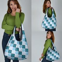 Cyan Manta Ray Hawaiian Quilt Motif Grocery Bag