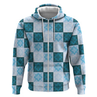 Cyan Manta Ray Hawaiian Quilt Motif Hoodie