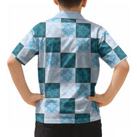 Cyan Manta Ray Hawaiian Quilt Motif Kid Hawaiian Shirt
