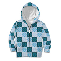 Cyan Manta Ray Hawaiian Quilt Motif Kid Hoodie