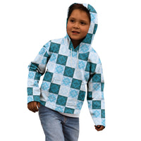 Cyan Manta Ray Hawaiian Quilt Motif Kid Hoodie