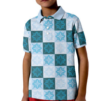 Cyan Manta Ray Hawaiian Quilt Motif Kid Polo Shirt
