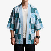 Cyan Manta Ray Hawaiian Quilt Motif Kimono