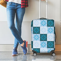 Cyan Manta Ray Hawaiian Quilt Motif Luggage Cover