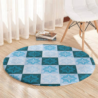 Cyan Manta Ray Hawaiian Quilt Motif Round Carpet