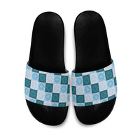 Cyan Manta Ray Hawaiian Quilt Motif Slide Sandals