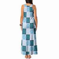Cyan Manta Ray Hawaiian Quilt Motif Tank Maxi Dress