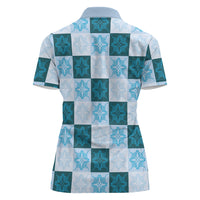 Cyan Manta Ray Hawaiian Quilt Motif Women Polo Shirt