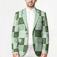 Sage Green Manta Ray Hawaiian Quilt Motif Blazer