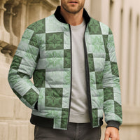 Sage Green Manta Ray Hawaiian Quilt Motif Bomber Puffer Jacket