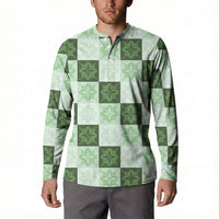 Sage Green Manta Ray Hawaiian Quilt Motif Button Sweatshirt