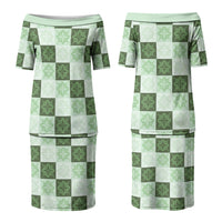 Sage Green Manta Ray Hawaiian Quilt Motif Couples Matching Puletasi and Hawaiian Shirt