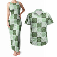 Sage Green Manta Ray Hawaiian Quilt Motif Couples Matching Tank Maxi Dress and Hawaiian Shirt