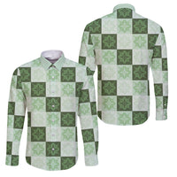 Sage Green Manta Ray Hawaiian Quilt Motif Family Matching Off Shoulder Short Dress and Hawaiian Shirt