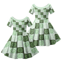 Sage Green Manta Ray Hawaiian Quilt Motif Family Matching Summer Maxi Dress and Hawaiian Shirt