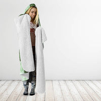 Sage Green Manta Ray Hawaiian Quilt Motif Hooded Blanket