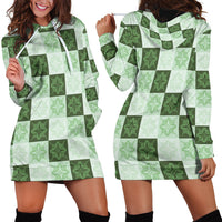 Sage Green Manta Ray Hawaiian Quilt Motif Hoodie Dress