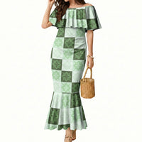 Sage Green Manta Ray Hawaiian Quilt Motif Mermaid Dress