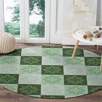 Sage Green Manta Ray Hawaiian Quilt Motif Round Carpet