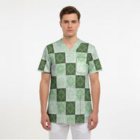 Sage Green Manta Ray Hawaiian Quilt Motif Scrub Top