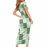 Sage Green Manta Ray Hawaiian Quilt Motif Short Sleeve Bodycon Dress