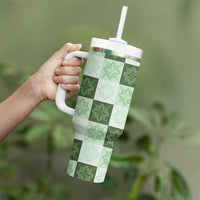 Sage Green Manta Ray Hawaiian Quilt Motif Tumbler With Handle