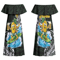 Aloha Hawaii Mango Surfing Family Matching Off Shoulder Maxi Dress and Hawaiian Shirt Polynesian Style