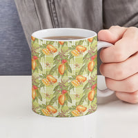 Vintage Hawaii Mango Ceramic Mug Yellow Green Hawaiian Palaka