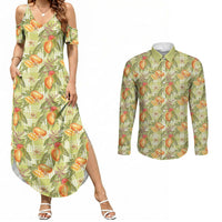 Vintage Hawaii Mango Couples Matching Summer Maxi Dress and Long Sleeve Button Shirt Yellow Green Hawaiian Palaka