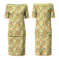 Vintage Hawaii Mango Family Matching Puletasi and Hawaiian Shirt Yellow Green Hawaiian Palaka