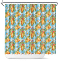 Vintage Hawaii Mango Shower Curtain Blue Hawaiian Palaka