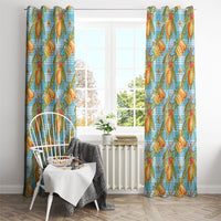 Vintage Hawaii Mango Window Curtain Blue Hawaiian Palaka