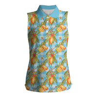 Vintage Hawaii Mango Women Sleeveless Polo Shirt Blue Hawaiian Palaka