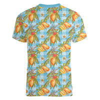 Vintage Hawaii Mango Women V-Neck T-Shirt Blue Hawaiian Palaka