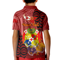 Personalized Tonga Kid Polo Shirt Coat Of Arms Tongatapu With Ngatu Pattern LT05 - Polynesian Pride