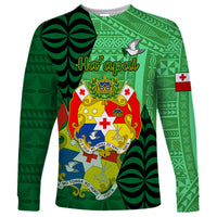Personalized Tonga Long Sleeve Shirt Coat Of Arms Haapai With Ngatu Pattern LT05 Unisex Green - Polynesian Pride