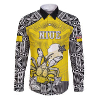 Personalised Happy Niue Constitution Day Family Matching Mermaid Dress and Hawaiian Shirt Niuean Crab Hiapo Pattern Yellow Version