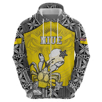 Personalised Happy Niue Constitution Day Hoodie Niuean Crab Hiapo Pattern Yellow Version