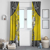 Happy Niue Constitution Day Window Curtain Niuean Crab Hiapo Pattern Yellow Version