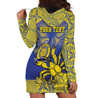 Personalised Niue The Rock Hoodie Dress Niuean Crab Hiapo Pattern Blue Version